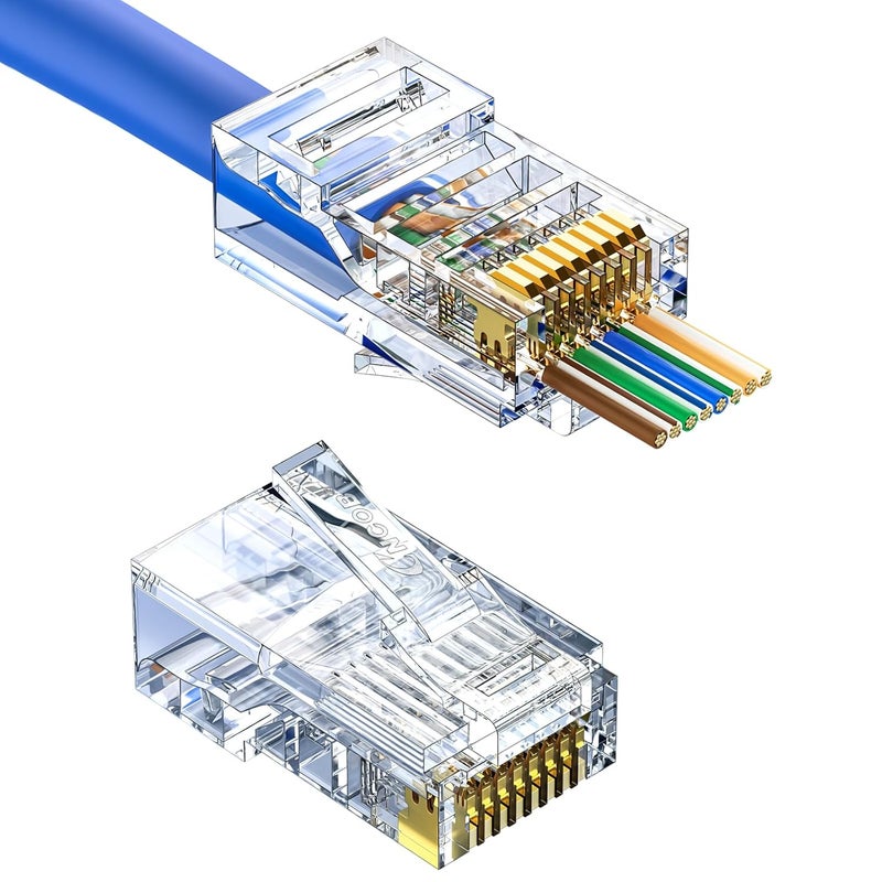 Cncob RJ45 Pass Through EZ Connector, Cat5e Connector, RJ45 Ends with Gold Plated, Ethernet Connectors UTP Network Plug for Standard Cable (100pcs) - Image 1